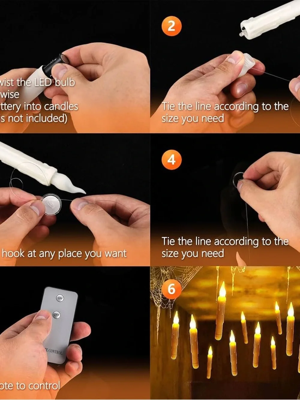 6/ Remote-Control LED Hanging Flameless Candles - Cream / 7”